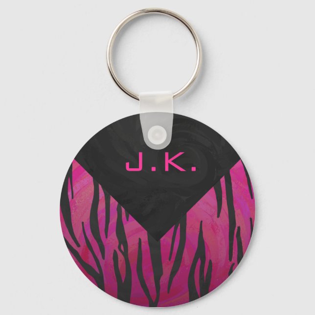Monogram Tiger Hot Pink and Black Print Pattern Keychain (Front)