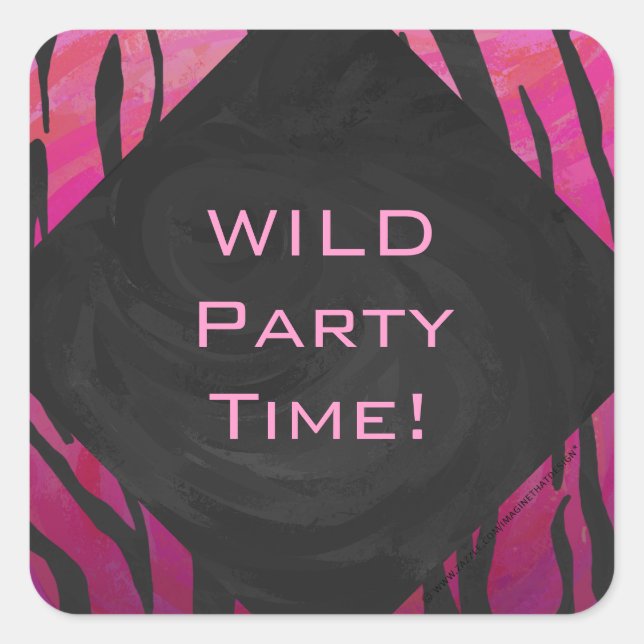 Monogram Tiger Hot Pink and Black Print Pattern Square Sticker (Front)