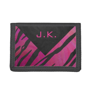 Monogram Tiger Hot Pink and Black Print Pattern Tri-fold Wallet