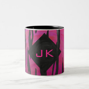 Monogram Tiger Hot Pink and Black Print Pattern Two-Tone Coffee Mug