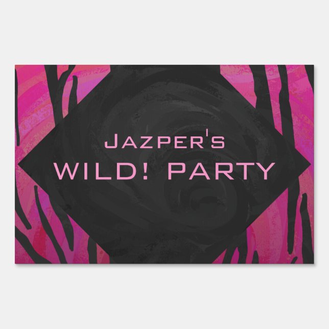Monogram Tiger Hot Pink and Black Print Pattern Yard Sign (Back)