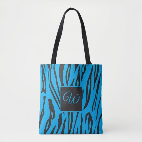 Monogram Tiger Stripes in Blue and Black Tote Bag