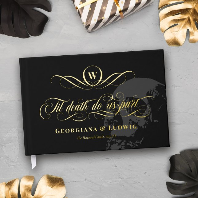 Monogram Til Death Do Us Part Skull Goth Wedding Foil Guest Book (Creator Uploaded)