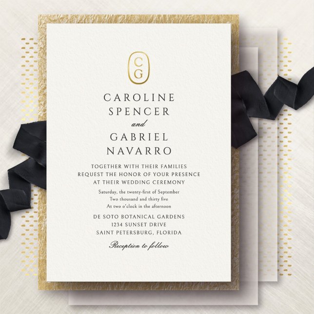Monogram Timeless Sophisticated Wedding Foil Invitation (Creator Uploaded)