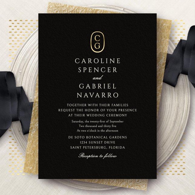 Monogram Timeless Sophisticated Wedding Foil Invitation (Creator Uploaded)