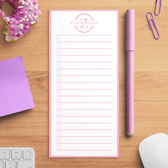 Monogram To Do List Feminine Pink Name Magnetic Notepad (Monogram To Do List Feminine Pink Name Magnetic Notepad)