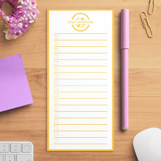 Monogram To Do List Minimalist Yellow Name Magnetic Notepad
