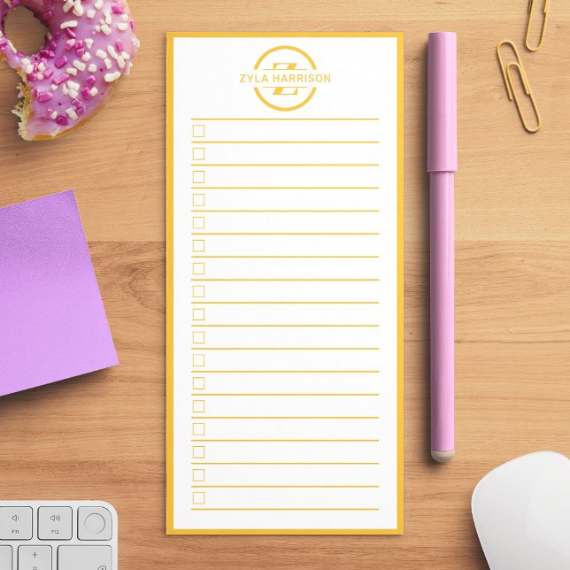 Monogram To Do List Minimalist Yellow Name Magnetic Notepad (Monogram To Do List Minimalist Yellow Name Magnetic Notepad)