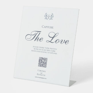 Monogram Toile Crest Wedding Capture The Love Pedestal Sign