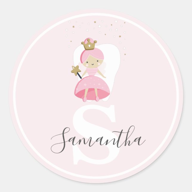 Monogram Tooth Fairy Sticker. Gift Decoration Clas Classic Round Sticker (Front)