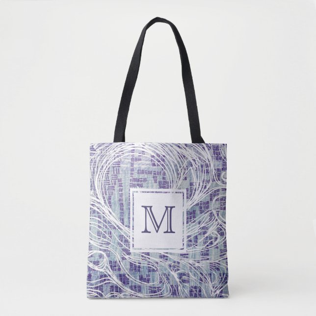 Monogram Tote Bag | Blue & Purple Swirl (Front)