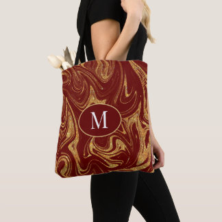 Monogram Tote Bag Gold Glitter Maroon Background