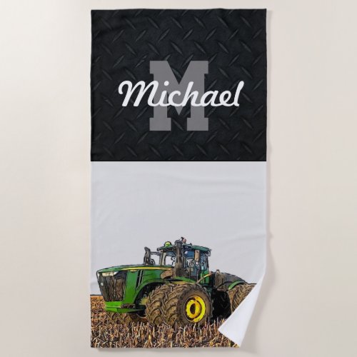 Monogram Tractor Farming Tillage Men Equipment Beach Towel