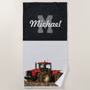 Monogram Tractor Farming Tillage Men Equipment Beach Towel