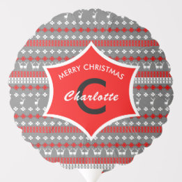 Monogram Traditional Christmas Nordic Pattern Balloon