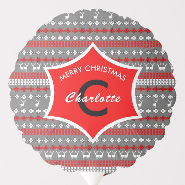 Monogram Traditional Christmas Nordic Pattern Balloon (Front)