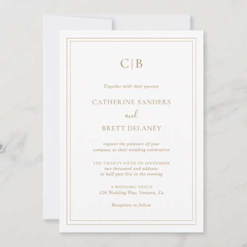 Monogram Traditional Gold All In One Wedding Invitation