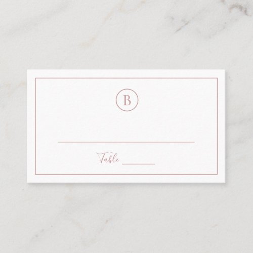 Monogram Traditional Simple Dusty Rose Wedding Place Card