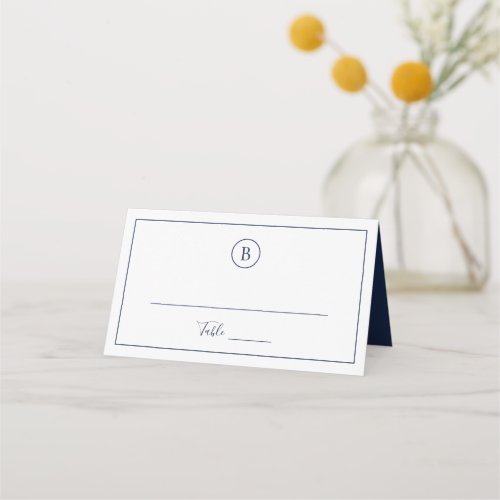 Monogram Traditional Simple Navy Blue Wedding Place Card