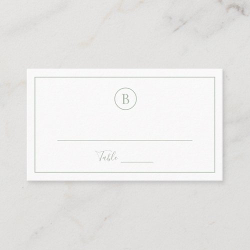 Monogram Traditional Simple Sage Green Wedding Place Card