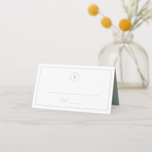 Monogram Traditional Simple Sage Green Wedding Place Card