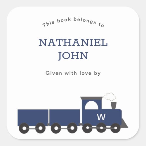 Monogram Train Boy Baby Shower Bookplate