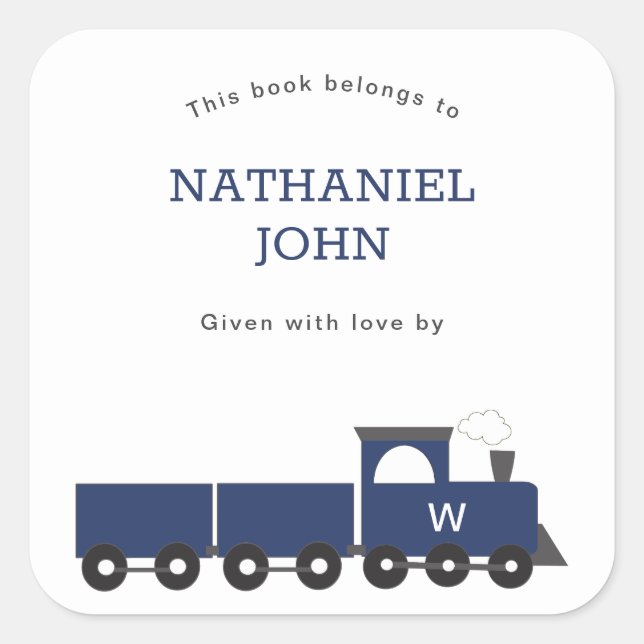 Monogram Train Boy Baby Shower Bookplate (Front)