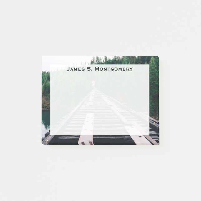 Monogram Train Railroad Tracks Green Woods Water Post-it Notes (Front)