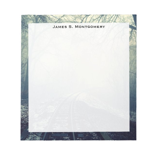 Monogram Train Railroad Tracks Winter Snow Fog Notepad (Front)