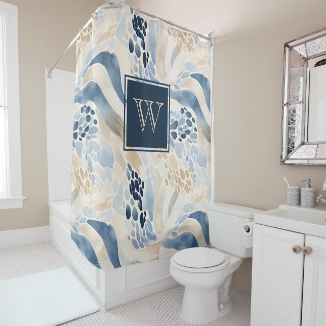 Monogram Tranquil Wave Pool Pattern Shower Curtain (In Situ)