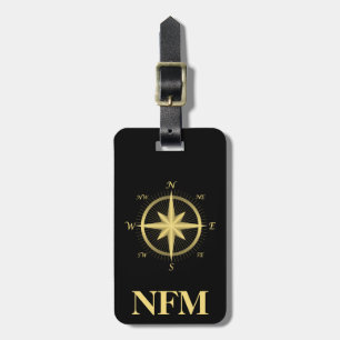 Monogram Travel Faux Gold Compass Luggage Tag