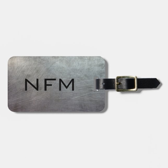 Monogram Travel Faux Scratched Metal Luggage Tag (Front Horizontal)