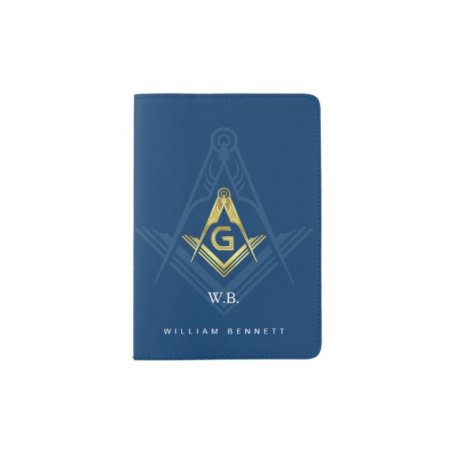 Monogram Travel Masonic Template | Blue Freemason Passport Holder (Front)