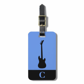 Monogram Travel Music Bass Guitar Cornflower Luggage Tag