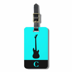 Monogram Travel Music Electric Bass Guitar Aqua Luggage Tag