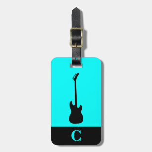 Monogram Travel Music Electric Bass Guitar Aqua Luggage Tag