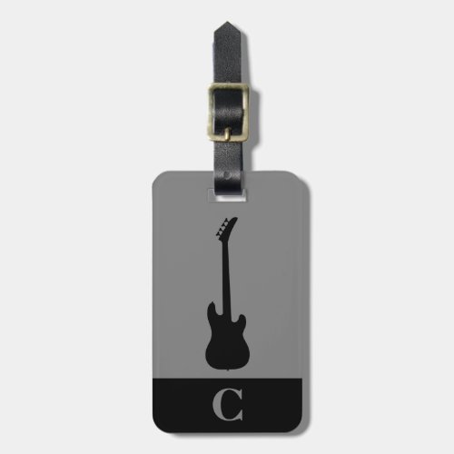 Monogram Travel Music Electric Bass Guitar Gray Luggage Tag
