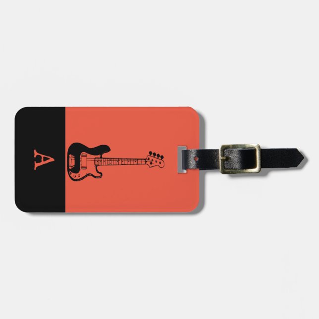 Monogram Travel Music Electric Bass Guitar Luggage Tag (Front Horizontal)