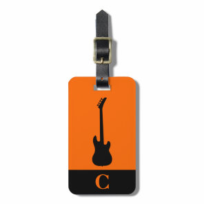 Monogram Travel Music Electric Bass Guitar Orange Luggage Tag