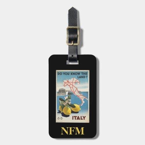 Monogram Travel Vintage Italy Map with Lemons Luggage Tag