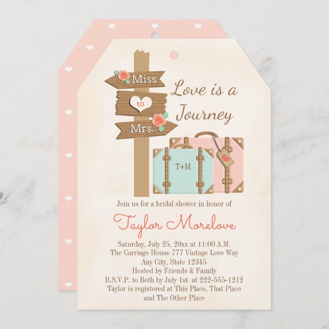 Monogram Traveling from Miss to Mrs Bridal Shower Invitation (Front/Back)