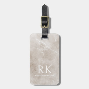 Monogram Travertine Background Modern Travel Luggage Tag