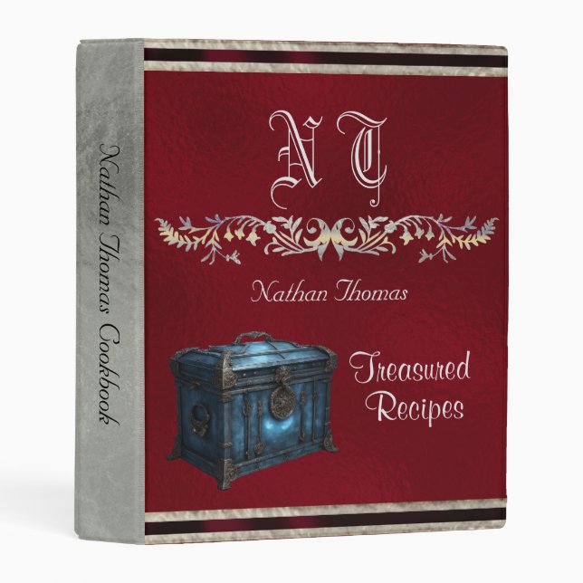 Monogram Treasured Recipes Mini Binder - Burgundy (Front/Spine)