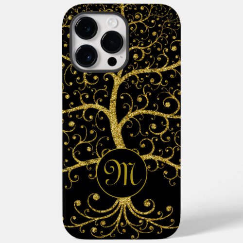 Monogram Tree of Life Gold Black Minimalist Case_Mate iPhone 14 Pro Max Case