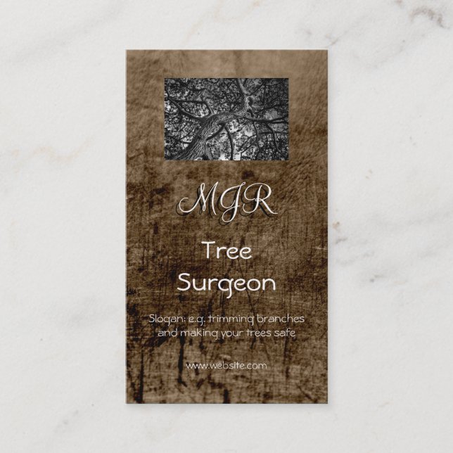 Monogram, Tree Surgery Business, leather-effect Business Card (Front)