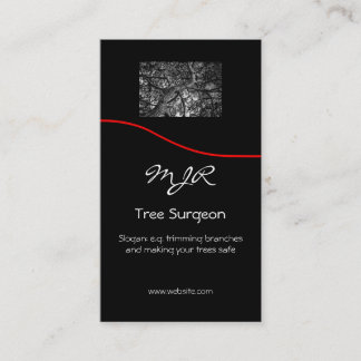 Monogram, Tree Surgery Business, red swoosh Business Card
