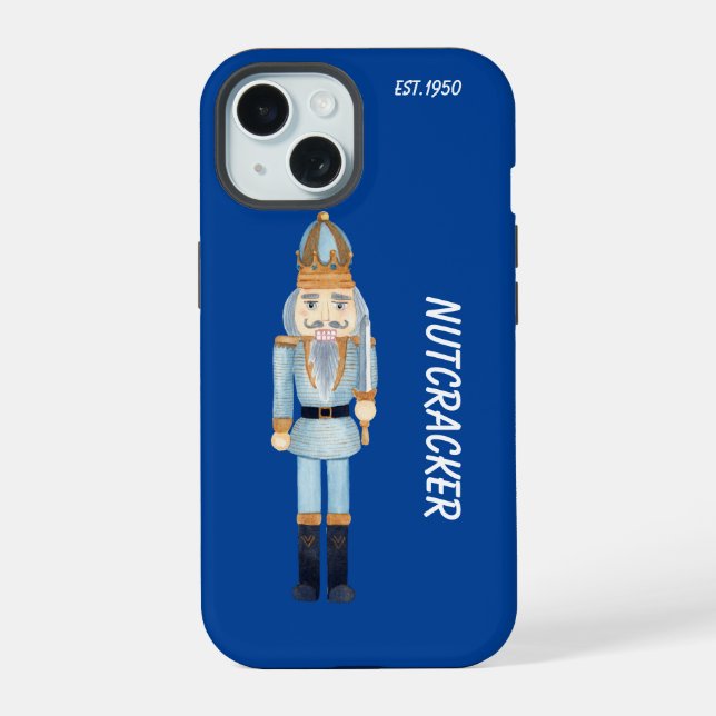 Monogram trendy cartoon nutcracker navy blue iphone case (Back)