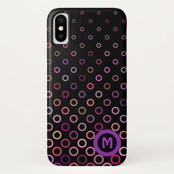 Monogram Trendy Colorful Circles On Black Iphone X Case by LouiseBDesigns at Zazzle