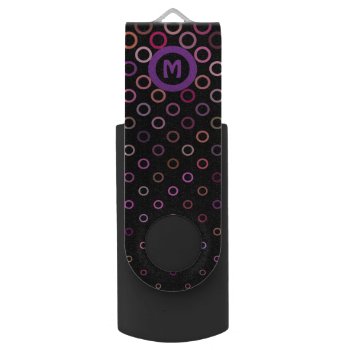 Monogram Trendy Colorful Circles On Black Flash Drive by LouiseBDesigns at Zazzle