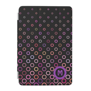 Monogram Trendy Colorful Circles on Black iPad Mini Cover